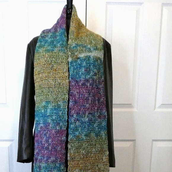 Multicolor Sparkly Scarf 80x8 Extra Long/Wide Prism Handmade Crochet Knit Xmas - Picture 4 of 7